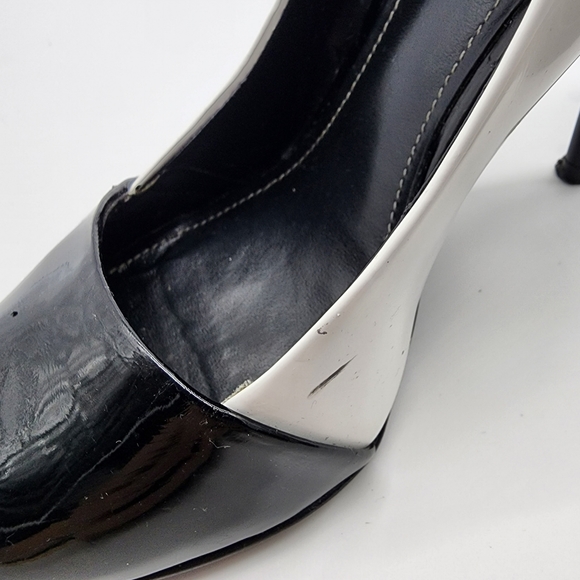 Aus6/ 37 Aldo Black and White Patent Leather Open Toe Heels Shoes - Picture 6 of 16